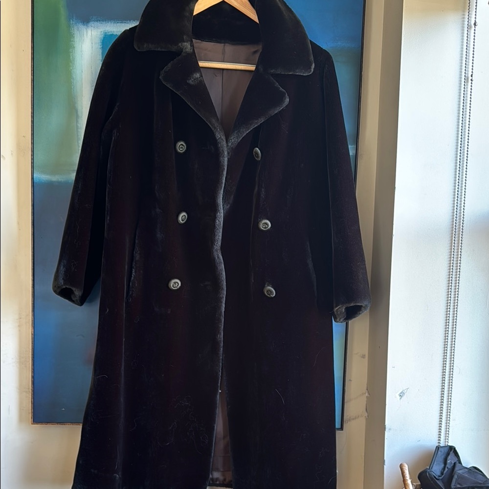 Elegant Vintage Borgazia Fairmoor Black Double-Breasted faux fur Coat